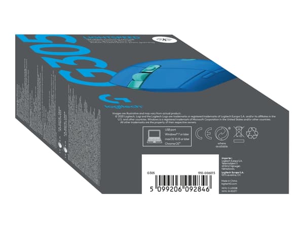 Logitech G G305 - Mus - optisk - 6 knapper - trådløs - 2.4 GHz - USB trådløs mottaker - blå