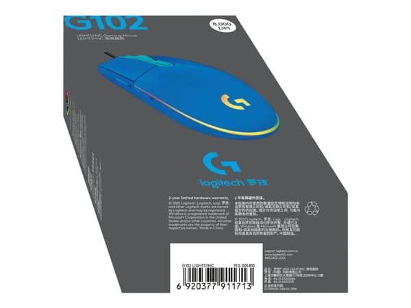 Logitech Gaming Mouse G102 LIGHTSYNC - Mus - høyrehendt - optisk - 6 knapper - kablet - USB - blå