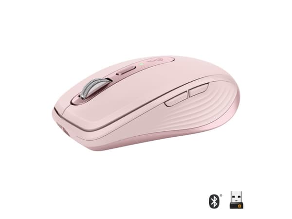 Logitech MX Anywhere 3 - Mus - laser - 6 knapper - trådløs - 2.4 GHz, Bluetooth - USB trådløs mottaker - rosa