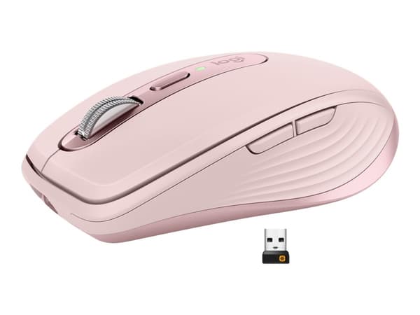 Logitech MX Anywhere 3 - Mus - laser - 6 knapper - trådløs - 2.4 GHz, Bluetooth - USB trådløs mottaker - rosa