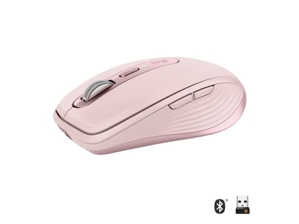 Logitech MX Anywhere 3 - Mus - laser - 6 knapper - trådløs - 2.4 GHz, Bluetooth - USB trådløs mottaker - rosa