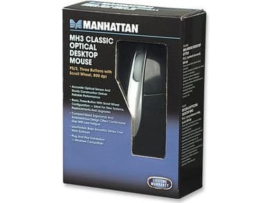 Manhattan 177016, Ambidextrous, Optisk, USB Type-A, 1000 DPI, Svart