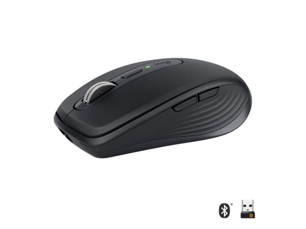 Logitech MX Anywhere 3 - Mus - laser - 6 knapper - trådløs - 2.4 GHz, Bluetooth - USB trådløs mottaker - grafitt
