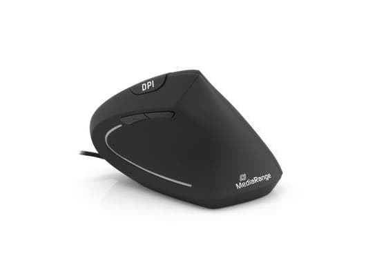 MediaRange MROS230 - Vertikal mus - ergonomisk - högerhänt - optisk - 6 knappar - kabelansluten - USB 2.0 - svart