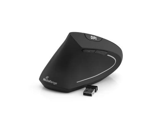 MediaRange - Vertikal mus - ergonomisk - venstrehendt - optisk - 6 knapper - trådløs - 2.4 GHz - USB trådløs mottaker - svart