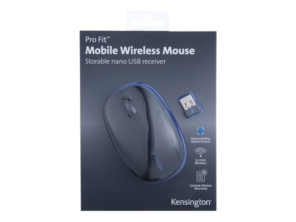 Kensington Pro Fit Mobile - Mus - høyre- og venstrehåndet - laser - 3 knapper - trådløs - Bluetooth 3.0 - svart