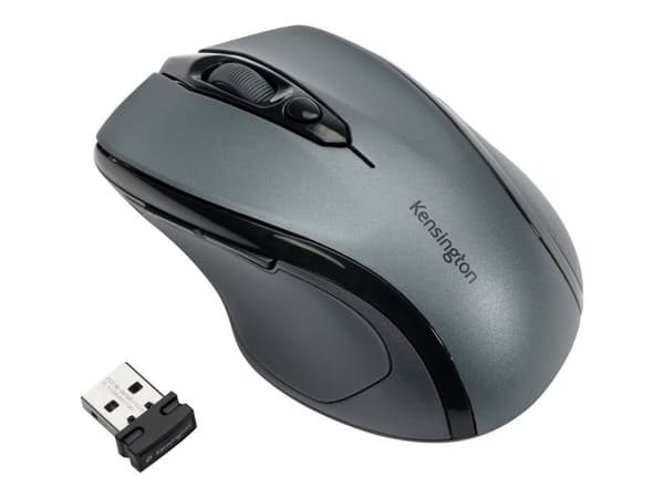 Kensington Pro Fit Mid-Size - Mus - høyrehendt - optisk - 5 knapper - trådløs - 2.4 GHz - USB trådløs mottaker - grafittgrå Grå