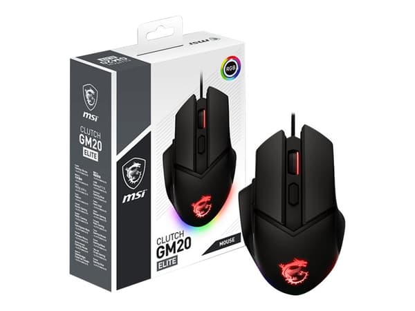 MSI Clutch GM20 Gaming - Mus - ergonomisk - högerhänt - optisk - 6 knappar - kabelansluten - USB