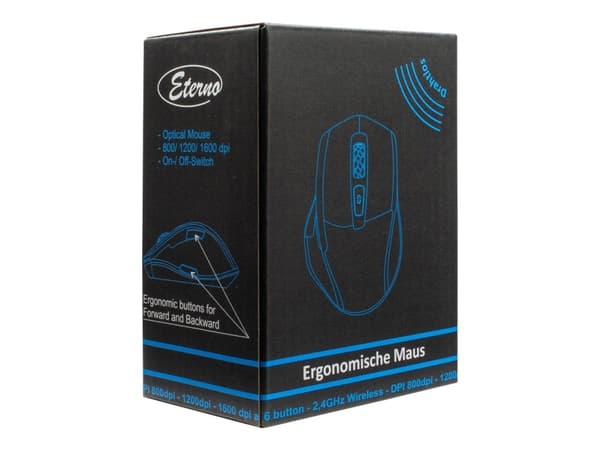 Eterno M-230 - Mus - ergonomisk - optisk - 6 knapper - trådløs - 2.4 GHz - USB trådløs mottaker - løsvekt