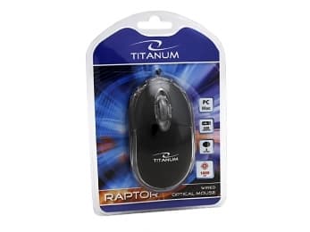 TITANUM TM102K, Molempikätinen, Optinen, USB A-tyyppi, 1000 DPI, Musta