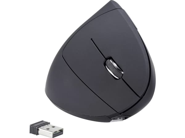 Renkforce RF-WM-322, högerhand, Vertikal design, Optisk, RF Trådlös, 1600 DPI, Svart