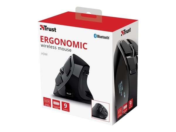 Trust Voxx, Oikeakätinen, Vaakasuuntainen muotoilu, Optinen, RF Wireless + Bluetooth, 2400 DPI, Musta musta