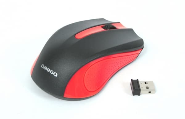Omega OM-419, Ambidekstriøs, Laser, RF kabel-fri, 1000 DPI, Sort, Rød