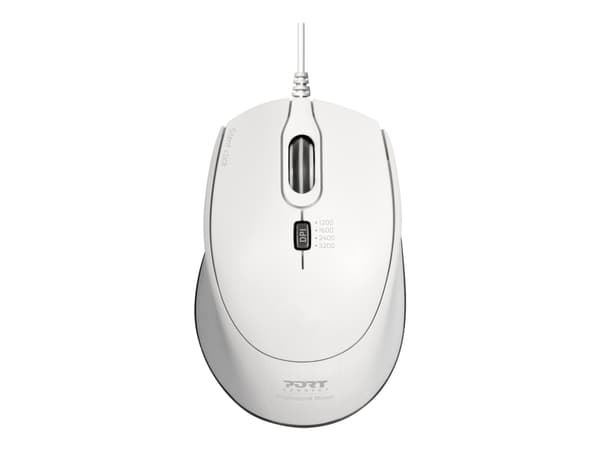 PORT Connect SILENT - Mus - optisk - 3 knappar - kabelansluten - USB, USB-C - vit