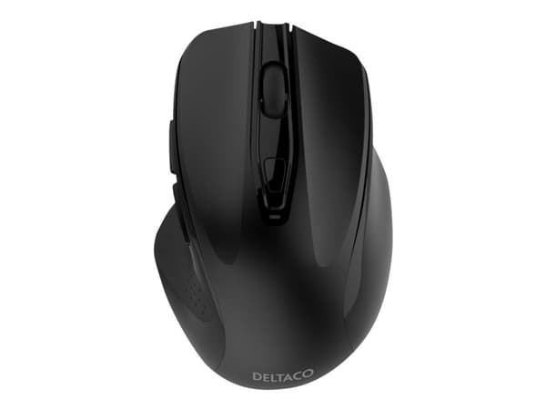 DELTACO OFFICE - Mus - ergonomisk - optisk - 6 knappar - trådlös - 2.4 GHz - trådlös USB-mottagare - svart