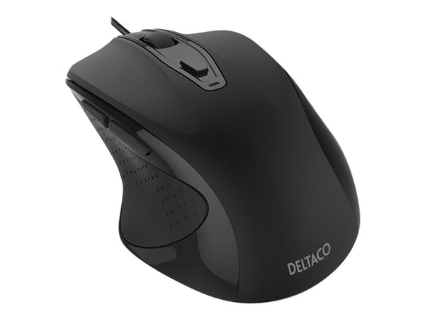 DELTACO OFFICE - Mus - optisk - 6 knappar - kabelansluten - USB - svart