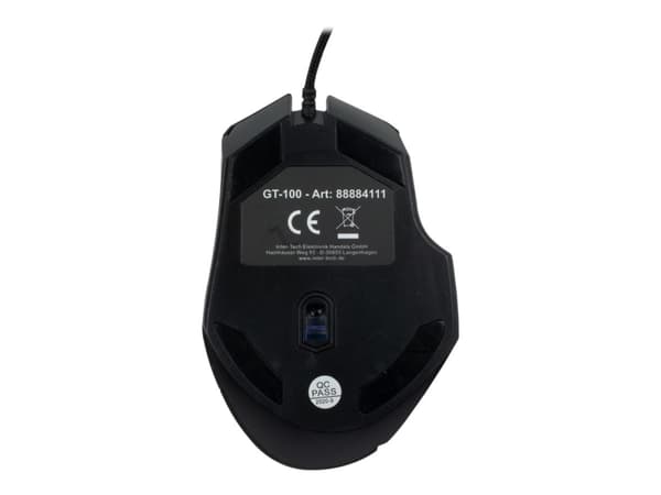 Inter-Tech GT-100 RGB, Oikeakätinen, Optinen, USB A-tyyppi, 6400 DPI, Musta