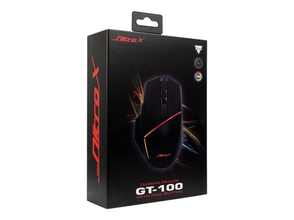 Inter-Tech GT-100 RGB, Oikeakätinen, Optinen, USB A-tyyppi, 6400 DPI, Musta