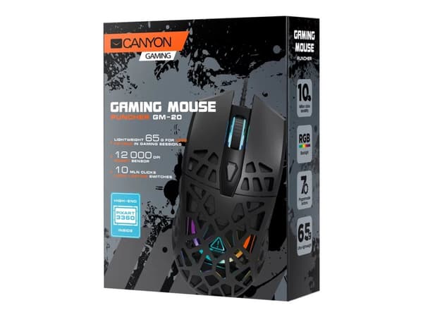 Canyon GM-20, Optinen, USB A-tyyppi, 12000 DPI, Musta