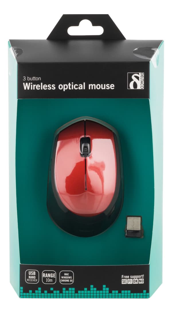 Wireless optical mouse 2.4GHz, 3 buttons with a scroll, red