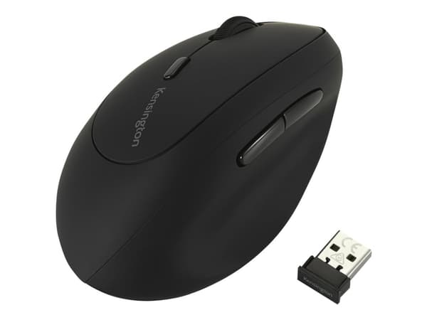 Kensington Pro Fit Ergo Wireless Mouse - Vertikal mus - ergonomisk - venstrehendt - 6 knapper - trådløs - 2.4 GHz Sort