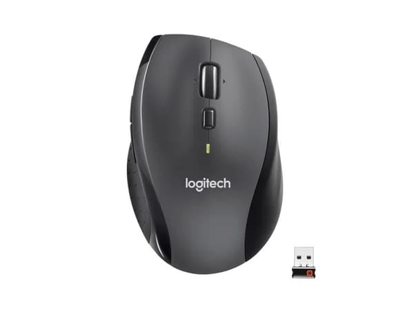 Logitech M705 - Mus - høyrehendt - laser - trådløs - 2.4 GHz - USB trådløs mottaker - grå