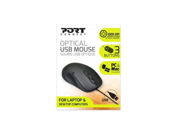 Port Designs 900400-PRO, Molempikätinen, Optinen, USB A-tyyppi, 1000 DPI, Musta