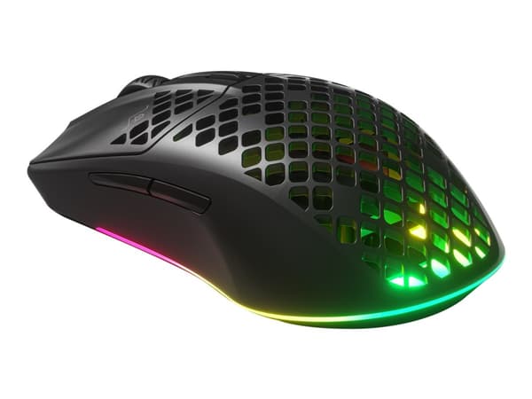 SteelSeries Aerox 3 WIRELESS - Mus - ergonomisk - høyrehendt - optisk - 6 knapper - trådløs, kablet - USB, 2.4 GHz, Bluetooth 5.0 - USB-C trådløs mot Sort