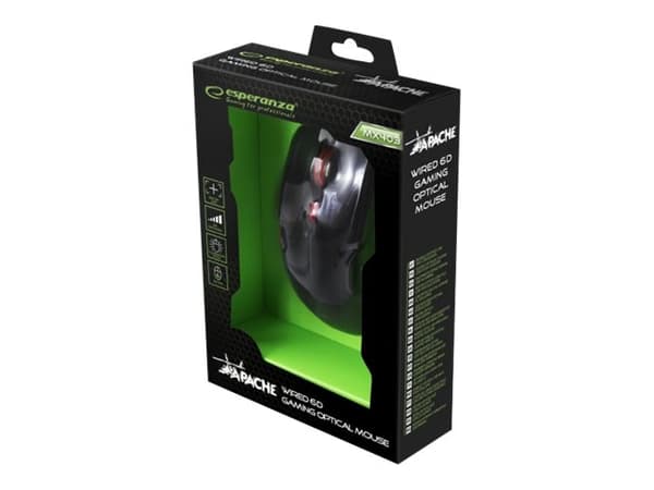 Esperanza MX403 APACHE - Mus - ergonomisk - högerhänt - 6 knappar - kabelansluten - USB - röd Svart, Röd