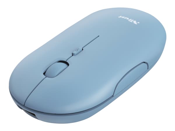 Trust Puck - Mus - höger- och vänsterhänta - optisk - 4 knappar - trådlös - Bluetooth, 2.4 GHz - trådlös USB-mottagare - blå