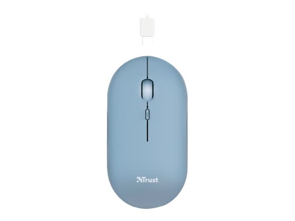 Trust Puck - Mus - höger- och vänsterhänta - optisk - 4 knappar - trådlös - Bluetooth, 2.4 GHz - trådlös USB-mottagare - blå