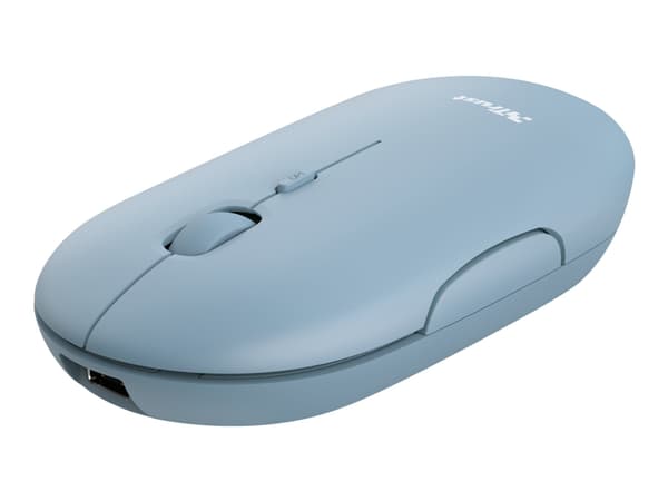 Trust Puck - Mus - höger- och vänsterhänta - optisk - 4 knappar - trådlös - Bluetooth, 2.4 GHz - trådlös USB-mottagare - blå Blå