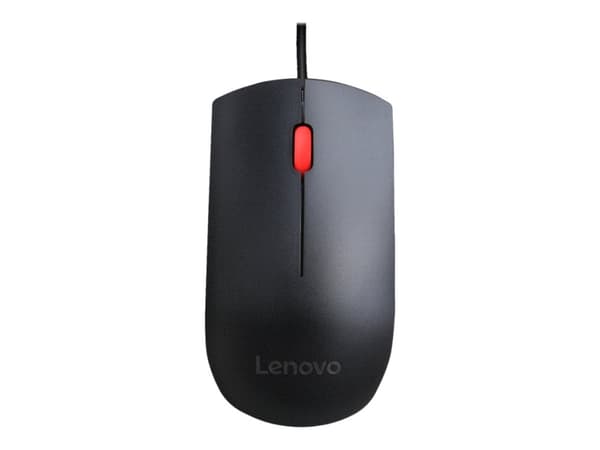Lenovo Essential - Mus - höger- och vänsterhänta - optisk - 3 knappar - kabelansluten - USB - svart - FRU
