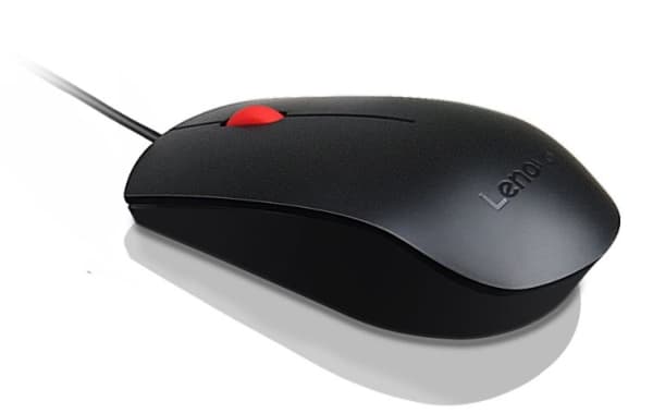 Lenovo Essential - Mus - höger- och vänsterhänta - optisk - 3 knappar - kabelansluten - USB - svart - FRU
