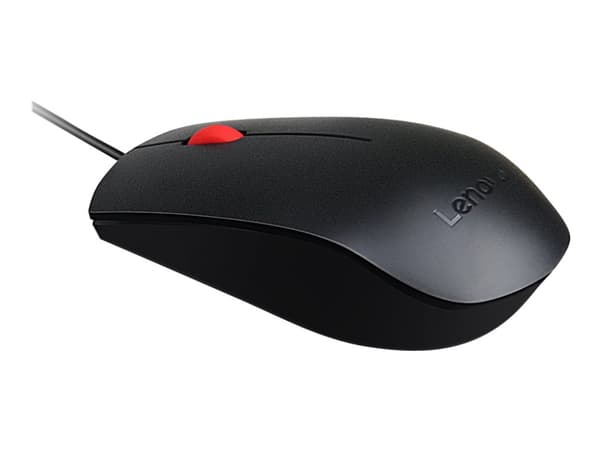 Lenovo Essential - Mus - höger- och vänsterhänta - optisk - 3 knappar - kabelansluten - USB - svart - FRU Svart