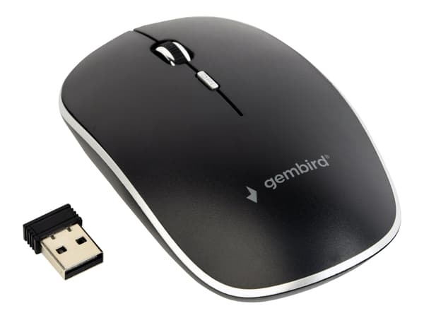 Gembird - Mus - optisk - 4 knappar - trådlös - 2.4 GHz - trådlös USB-mottagare - svart