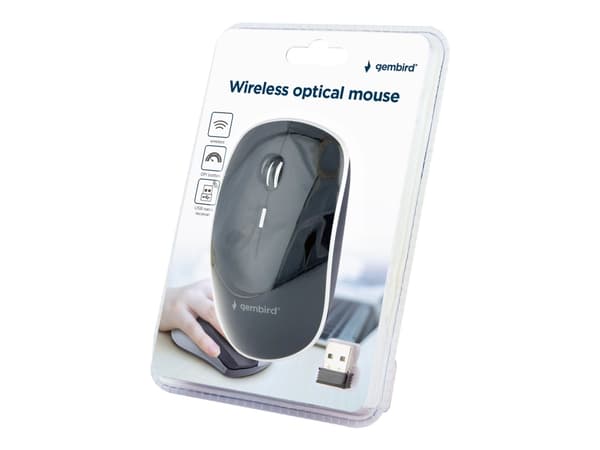 Gembird - Mus - optisk - 4 knappar - trådlös - 2.4 GHz - trådlös USB-mottagare - svart Svart