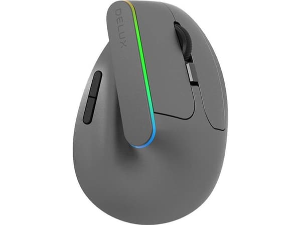 Delux M618DB, högerhand, Vertikal design, Optisk, Trådlös RF + Bluetooth, 4000 DPI, Vit