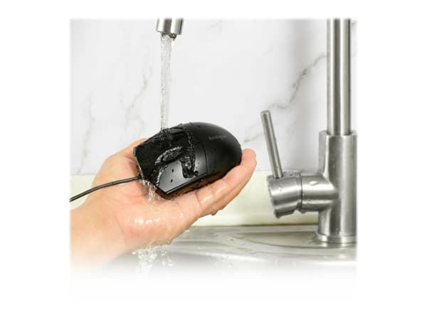 Kensington Pro Fit Washable Wired Mouse - Mus - höger- och vänsterhänta - optisk - 3 knappar - kabelansluten - USB Svart