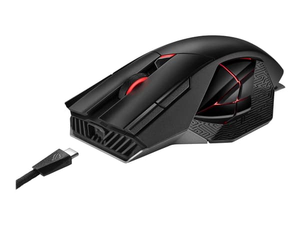 ASUS ROG Spatha X - Mus - högerhänt - optisk - 12 knappar - trådlös, kabelansluten - USB, 2.4 GHz - svart Svart