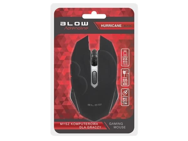 BLOW Adrenaline HURRICANE 2, Oikeakätinen, Optinen, USB A-tyyppi, 2400 DPI, Musta