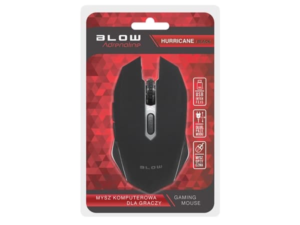 BLOW Adrenaline HURRICANE 2, Oikeakätinen, Optinen, USB A-tyyppi, 2400 DPI, Musta