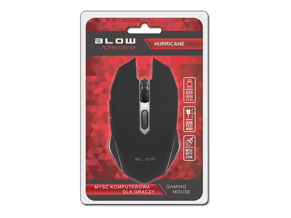BLOW Adrenaline HURRICANE 2, Oikeakätinen, Optinen, USB A-tyyppi, 2400 DPI, Musta musta
