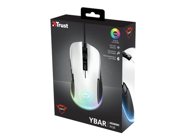 Trust Gaming GXT 922W YBAR - Mus - høyrehendt - optisk - 6 knapper - kablet - USB 2.0 - hvit