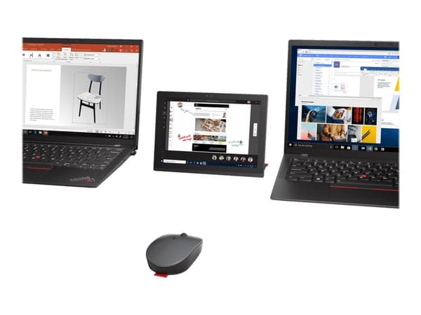 Lenovo Go Wireless Multi Device, Molempikätinen, Optinen, RF Wireless + Bluetooth + USB Type-A, 2400 DPI, Harmaa