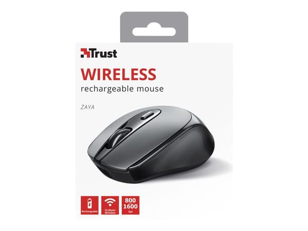 Trust Zaya - Mus - höger- och vänsterhänta - optisk - 4 knappar - trådlös - 2.4 GHz - trådlös USB-mottagare - svart