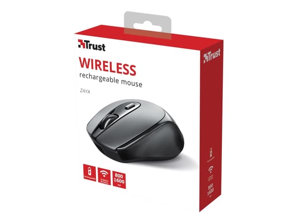 Trust Zaya - Mus - höger- och vänsterhänta - optisk - 4 knappar - trådlös - 2.4 GHz - trådlös USB-mottagare - svart