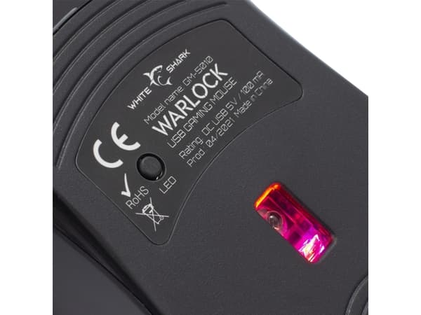 White Shark WARLOCK, Ambidextrous, Optisk, USB Type-A, 6400 DPI, Svart