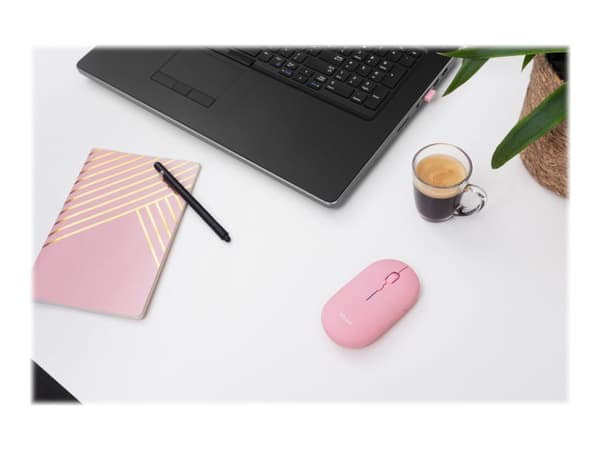 Trust Puck - Mus - høyre- og venstrehåndet - optisk - 4 knapper - trådløs - Bluetooth, 2.4 GHz - USB trådløs mottaker - rosa