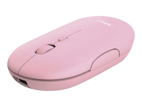 Trust Puck - Mus - høyre- og venstrehåndet - optisk - 4 knapper - trådløs - Bluetooth, 2.4 GHz - USB trådløs mottaker - rosa